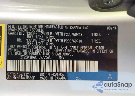 2015 Lexus Rx 350 from USA, damaged, VIN 2T2BK1BAXFC277585